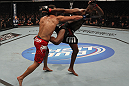 TORONTO, ON - DECEMBER 10:  (L-R) Lyoto Machida punches Jon "Bones" Jones during the UFC 140 event at Air Canada Centre on December 10, 2011 in Toronto, Ontario, Canada.  (Photo by Nick Laham/Zuffa LLC/Zuffa LLC via Getty Images)