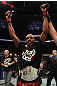 TORONTO, ON - DECEMBER 10:  UFC Light Heavyweight Champion Jon "Bones" Jones reacts after defeating Lyoto Machida during the UFC 140 event at Air Canada Centre on December 10, 2011 in Toronto, Ontario, Canada.  (Photo by Nick Laham/Zuffa LLC/Zuffa LLC via Getty Images)
