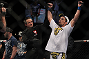 LAS VEGAS, NV - DECEMBER 30:  Diego Nunes is declared the winner in his bout against Manny Gamburyan during the UFC 141 event at the MGM Grand Garden Arena on December 30, 2011 in Las Vegas, Nevada.  (Photo by Josh Hedges/Zuffa LLC/Zuffa LLC via Getty Images) *** Local Caption *** Diego Nunes