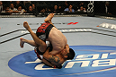 LAS VEGAS, NV - DECEMBER 30:  Efrain Escudero (bottom) attempts to submit Jacob Volkmann during the UFC 141 event at the MGM Grand Garden Arena on December 30, 2011 in Las Vegas, Nevada.  (Photo by Donald Miralle/Zuffa LLC/Zuffa LLC via Getty Images) *** Local Caption *** Efrain Escudero; Jacob Volkmann