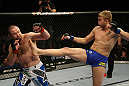 LAS VEGAS, NV - DECEMBER 30:  Alexander Gustafsson (right) kicks Vladimir Matyushenko (left) during the UFC 141 event at the MGM Grand Garden Arena on December 30, 2011 in Las Vegas, Nevada.  (Photo by Donald Miralle/Zuffa LLC/Zuffa LLC via Getty Images) *** Local Caption *** Alexander Gustafsson; Vladimir Matyushenko