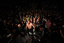 LAS VEGAS, NV - DECEMBER 30:  Brock Lesnar prepares to enter the Octagon before his fight with Alistair Overeem during the UFC 141 event at the MGM Grand Garden Arena on December 30, 2011 in Las Vegas, Nevada.  (Photo by Donald Miralle/Zuffa LLC/Zuffa LLC via Getty Images) *** Local Caption *** Brock Lesnar