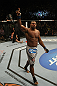 LAS VEGAS, NV - DECEMBER 30:  Alistair Overeem celebrates his win over Brock Lesnar during the UFC 141 event at the MGM Grand Garden Arena on December 30, 2011 in Las Vegas, Nevada.  (Photo by Donald Miralle/Zuffa LLC/Zuffa LLC via Getty Images) *** Local Caption *** Alistair Overeem