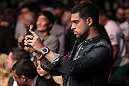 LAS VEGAS, NV - DECEMBER 30:  Wilmer Valderrama watches the action during the UFC 141 event at the MGM Grand Garden Arena on December 30, 2011 in Las Vegas, Nevada.  (Photo by Josh Hedges/Zuffa LLC/Zuffa LLC via Getty Images) *** Local Caption *** Wilmer Valderrama