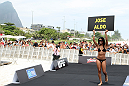 RIO DE JANEIRO, BRAZIL - JANUARY 11:  UFC Octagon Girl Chandella Powell attends the UFC 142 Open Workouts at Barra de Tijuca Beach on January 11, 2012 in Rio de Janeiro, Brazil.  (Photo by Josh Hedges/Zuffa LLC/Zuffa LLC via Getty Images)