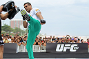 RIO DE JANEIRO, BRAZIL - JANUARY 11:  Vitor Belfort works out for the media and fans during the UFC 142 Open Workouts at Barra de Tijuca Beach on January 11, 2012 in Rio de Janeiro, Brazil.  (Photo by Josh Hedges/Zuffa LLC/Zuffa LLC via Getty Images)