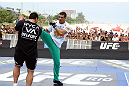 RIO DE JANEIRO, BRAZIL - JANUARY 11:  Vitor Belfort works out for the media and fans during the UFC 142 Open Workouts at Barra de Tijuca Beach on January 11, 2012 in Rio de Janeiro, Brazil.  (Photo by Josh Hedges/Zuffa LLC/Zuffa LLC via Getty Images)