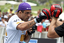 RIO DE JANEIRO, BRAZIL - JANUARY 11:  Vitor Belfort works out for the media and fans during the UFC 142 Open Workouts at Barra de Tijuca Beach on January 11, 2012 in Rio de Janeiro, Brazil.  (Photo by Josh Hedges/Zuffa LLC/Zuffa LLC via Getty Images)