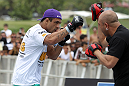 RIO DE JANEIRO, BRAZIL - JANUARY 11:  Vitor Belfort works out for the media and fans during the UFC 142 Open Workouts at Barra de Tijuca Beach on January 11, 2012 in Rio de Janeiro, Brazil.  (Photo by Josh Hedges/Zuffa LLC/Zuffa LLC via Getty Images)