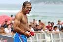 RIO DE JANEIRO, BRAZIL - JANUARY 11:  Jose Aldo works out for the media and fans during the UFC 142 Open Workouts at Barra de Tijuca Beach on January 11, 2012 in Rio de Janeiro, Brazil.  (Photo by Josh Hedges/Zuffa LLC/Zuffa LLC via Getty Images)
