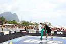 RIO DE JANEIRO, BRAZIL - JANUARY 11:  Vitor Belfort works out for the media and fans during the UFC 142 Open Workouts at Barra de Tijuca Beach on January 11, 2012 in Rio de Janeiro, Brazil.  (Photo by Josh Hedges/Zuffa LLC/Zuffa LLC via Getty Images)