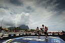 RIO DE JANEIRO, BRAZIL - JANUARY 11:  Jose Aldo works out for the media and fans during the UFC 142 Open Workouts at Barra de Tijuca Beach on January 11, 2012 in Rio de Janeiro, Brazil.  (Photo by Josh Hedges/Zuffa LLC/Zuffa LLC via Getty Images)