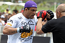 RIO DE JANEIRO, BRAZIL - JANUARY 11:  Vitor Belfort works out for the media and fans during the UFC 142 Open Workouts at Barra de Tijuca Beach on January 11, 2012 in Rio de Janeiro, Brazil.  (Photo by Josh Hedges/Zuffa LLC/Zuffa LLC via Getty Images)