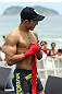 RIO DE JANEIRO, BRAZIL - JANUARY 11:  Jose Aldo works out for the media and fans during the UFC 142 Open Workouts at Barra de Tijuca Beach on January 11, 2012 in Rio de Janeiro, Brazil.  (Photo by Josh Hedges/Zuffa LLC/Zuffa LLC via Getty Images)