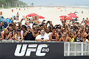 RIO DE JANEIRO, BRAZIL - JANUARY 11:  Fans react during the UFC 142 Open Workouts at Barra de Tijuca Beach on January 11, 2012 in Rio de Janeiro, Brazil.  (Photo by Josh Hedges/Zuffa LLC/Zuffa LLC via Getty Images)