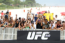 RIO DE JANEIRO, BRAZIL - JANUARY 11:  Fans react during the UFC 142 Open Workouts at Barra de Tijuca Beach on January 11, 2012 in Rio de Janeiro, Brazil.  (Photo by Josh Hedges/Zuffa LLC/Zuffa LLC via Getty Images)