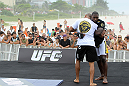 RIO DE JANEIRO, BRAZIL - JANUARY 11:  Anthony Johnson works out for the media and fans during the UFC 142 Open Workouts at Barra de Tijuca Beach on January 11, 2012 in Rio de Janeiro, Brazil.  (Photo by Josh Hedges/Zuffa LLC/Zuffa LLC via Getty Images)