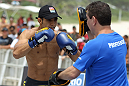 RIO DE JANEIRO, BRAZIL - JANUARY 11:  Jose Aldo works out for the media and fans during the UFC 142 Open Workouts at Barra de Tijuca Beach on January 11, 2012 in Rio de Janeiro, Brazil.  (Photo by Josh Hedges/Zuffa LLC/Zuffa LLC via Getty Images)