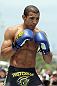 RIO DE JANEIRO, BRAZIL - JANUARY 11:  Jose Aldo works out for the media and fans during the UFC 142 Open Workouts at Barra de Tijuca Beach on January 11, 2012 in Rio de Janeiro, Brazil.  (Photo by Josh Hedges/Zuffa LLC/Zuffa LLC via Getty Images)