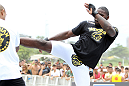 RIO DE JANEIRO, BRAZIL - JANUARY 11:  Anthony Johnson works out for the media and fans during the UFC 142 Open Workouts at Barra de Tijuca Beach on January 11, 2012 in Rio de Janeiro, Brazil.  (Photo by Josh Hedges/Zuffa LLC/Zuffa LLC via Getty Images)