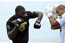RIO DE JANEIRO, BRAZIL - JANUARY 11:  Anthony Johnson works out for the media and fans during the UFC 142 Open Workouts at Barra de Tijuca Beach on January 11, 2012 in Rio de Janeiro, Brazil.  (Photo by Josh Hedges/Zuffa LLC/Zuffa LLC via Getty Images)