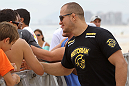 RIO DE JANEIRO, BRAZIL - JANUARY 11:  UFC Heavyweight Champion Junior dos Santos attends the UFC 142 Open Workouts at Barra de Tijuca Beach on January 11, 2012 in Rio de Janeiro, Brazil.  (Photo by Josh Hedges/Zuffa LLC/Zuffa LLC via Getty Images)