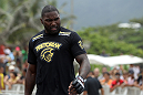 RIO DE JANEIRO, BRAZIL - JANUARY 11:  Anthony Johnson works out for the media and fans during the UFC 142 Open Workouts at Barra de Tijuca Beach on January 11, 2012 in Rio de Janeiro, Brazil.  (Photo by Josh Hedges/Zuffa LLC/Zuffa LLC via Getty Images)