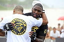 RIO DE JANEIRO, BRAZIL - JANUARY 11:  Anthony Johnson works out for the media and fans during the UFC 142 Open Workouts at Barra de Tijuca Beach on January 11, 2012 in Rio de Janeiro, Brazil.  (Photo by Josh Hedges/Zuffa LLC/Zuffa LLC via Getty Images)