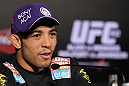 RIO DE JANEIRO, BRAZIL - JANUARY 12:  UFC Featherweight Champion Jose Aldo attends the final UFC 142 pre-fight press conference at the Copacabana Palace Hotel on January 12, 2012 in Rio de Janeiro, Brazil.  (Photo by Josh Hedges/Zuffa LLC/Zuffa LLC via Getty Images)