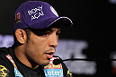 RIO DE JANEIRO, BRAZIL - JANUARY 12:  UFC Featherweight Champion Jose Aldo attends the final UFC 142 pre-fight press conference at the Copacabana Palace Hotel on January 12, 2012 in Rio de Janeiro, Brazil.  (Photo by Josh Hedges/Zuffa LLC/Zuffa LLC via Getty Images)