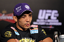 RIO DE JANEIRO, BRAZIL - JANUARY 12:  UFC Featherweight Champion Jose Aldo attends the final UFC 142 pre-fight press conference at the Copacabana Palace Hotel on January 12, 2012 in Rio de Janeiro, Brazil.  (Photo by Josh Hedges/Zuffa LLC/Zuffa LLC via Getty Images)