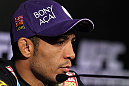 RIO DE JANEIRO, BRAZIL - JANUARY 12:  UFC Featherweight Champion Jose Aldo attends the final UFC 142 pre-fight press conference at the Copacabana Palace Hotel on January 12, 2012 in Rio de Janeiro, Brazil.  (Photo by Josh Hedges/Zuffa LLC/Zuffa LLC via Getty Images)