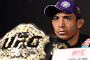 RIO DE JANEIRO, BRAZIL - JANUARY 12:  UFC Featherweight Champion Jose Aldo attends the final UFC 142 pre-fight press conference at the Copacabana Palace Hotel on January 12, 2012 in Rio de Janeiro, Brazil.  (Photo by Josh Hedges/Zuffa LLC/Zuffa LLC via Getty Images)
