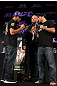 RIO DE JANEIRO, BRAZIL - JANUARY 12:  (L-R) UFC Featherweight Champion Jose Aldo faces off with Chad Mendes during the UFC 142 pre-fight presser at the Copacabana Palace Hotel (Photo by Josh Hedges/Zuffa LLC/Zuffa LLC via Getty Images)