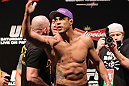 RIO DE JANEIRO, BRAZIL - JANUARY 13:  Vitor Belfort salutes the crowd after weighing in during the UFC 142 Weigh In at HSBC Arena on January 13, 2012 in Rio de Janeiro, Brazil.  (Photo by Josh Hedges/Zuffa LLC/Zuffa LLC via Getty Images)