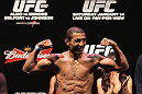 RIO DE JANEIRO, BRAZIL - JANUARY 13:  UFC Featherweight Champion Jose Aldo weighs in during the UFC 142 Weigh In at HSBC Arena on January 13, 2012 in Rio de Janeiro, Brazil.  (Photo by Josh Hedges/Zuffa LLC/Zuffa LLC via Getty Images)