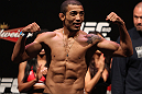 RIO DE JANEIRO, BRAZIL - JANUARY 13:  UFC Featherweight Champion Jose Aldo weighs in during the UFC 142 Weigh In at HSBC Arena on January 13, 2012 in Rio de Janeiro, Brazil.  (Photo by Josh Hedges/Zuffa LLC/Zuffa LLC via Getty Images)