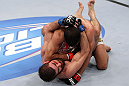 RIO DE JANEIRO, BRAZIL - JANUARY 14:  Felipe Arantes (Top) elbows Antonio Carvalho (Bottom) in a featherweight bout during UFC 142 at HSBC Arena on January 14, 2012 in Rio de Janeiro, Brazil.  (Photo by Josh Hedges/Zuffa LLC/Zuffa LLC via Getty Images)