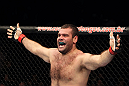 RIO DE JANEIRO, BRAZIL - JANUARY 14:  Gabriel Gonzaga celebrates after defeating Ednaldo Oliveira in a heavyweight bout during UFC 142 at HSBC Arena on January 14, 2012 in Rio de Janeiro, Brazil.  (Photo by Josh Hedges/Zuffa LLC/Zuffa LLC via Getty Images)