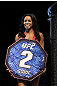 RIO DE JANEIRO, BRAZIL - JANUARY 14:  UFC Octagon Girl Chandella Powell looks on during the Felipe Arantes versus Antonio Carvalho in a featherweight bout during UFC 142 at HSBC Arena on January 14, 2012 in Rio de Janeiro, Brazil.  (Photo by Josh Hedges/Zuffa LLC/Zuffa LLC via Getty Images)