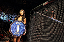 RIO DE JANEIRO, BRAZIL - JANUARY 14:  UFC Octagon Girl Arianny Celeste looks on during the Ricardo Funch versus Mike Pyle in a welterweight bout during UFC 142 at HSBC Arena on January 14, 2012 in Rio de Janeiro, Brazil.  (Photo by Josh Hedges/Zuffa LLC/Zuffa LLC via Getty Images)