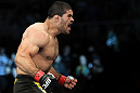RIO DE JANEIRO, BRAZIL - JANUARY 14:  Rousimar Palhares celebrates after defeating Mike Massenzio in a middleweight bout during UFC 142 at HSBC Arena on January 14, 2012 in Rio de Janeiro, Brazil.  (Photo by Josh Hedges/Zuffa LLC/Zuffa LLC via Getty Images)