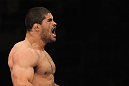 RIO DE JANEIRO, BRAZIL - JANUARY 14:  Rousimar Palhares celebrates after defeating Mike Massenzio in a middleweight bout during UFC 142 at HSBC Arena on January 14, 2012 in Rio de Janeiro, Brazil.  (Photo by Josh Hedges/Zuffa LLC/Zuffa LLC via Getty Images)