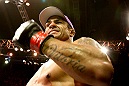 RIO DE JANEIRO, BRAZIL - JANUARY 14:  Vitor Belfort celebrates defeating Anthony Johnson (not pictured) in a middleweight bout during UFC 142 at HSBC Arena on January 14, 2012 in Rio de Janeiro, Brazil.  (Photo by Josh Hedges/Zuffa LLC/Zuffa LLC via Getty Images)