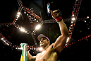 RIO DE JANEIRO, BRAZIL - JANUARY 14:  Vitor Belfort celebrates defeating Anthony Johnson (not pictured) in a middleweight bout during UFC 142 at HSBC Arena on January 14, 2012 in Rio de Janeiro, Brazil.  (Photo by Josh Hedges/Zuffa LLC/Zuffa LLC via Getty Images)
