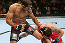 RIO DE JANEIRO, BRAZIL - JANUARY 14:  Jose Aldo(L) knees Chad Mendes (R) in a featherweight bout during UFC 142 at HSBC Arena on January 14, 2012 in Rio de Janeiro, Brazil.  (Photo by Josh Hedges/Zuffa LLC/Zuffa LLC via Getty Images)