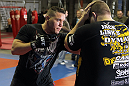 NASHVILLE, TN - JANUARY 18:  Pat Barry works out for the media during the UFC on FX open workouts at the Nashville MMA Gym on January 18, 2012 in Nashville, Tennessee.  (Photo by Josh Hedges/Zuffa LLC/Zuffa LLC via Getty Images)