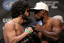 NASHVILLE, TN - JANUARY 19:  (L-R) Opponents Charlie Brenneman and Daniel Roberts face off after weighing in during the UFC on FX official weigh in at Bridgestone Arena on January 19, 2012 in Nashville, Tennessee.  (Photo by Josh Hedges/Zuffa LLC/Zuffa LLC via Getty Images)