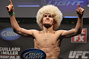 NASHVILLE, TN - JANUARY 19:  Khabib Nurmagomedov weighs in during the UFC on FX official weigh in at Bridgestone Arena on January 19, 2012 in Nashville, Tennessee.  (Photo by Josh Hedges/Zuffa LLC/Zuffa LLC via Getty Images)