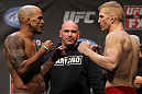 NASHVILLE, TN - JANUARY 19:  (L-R) Opponents Jorge Rivera and Eric Schafer face off after weighing in during the UFC on FX official weigh in at Bridgestone Arena on January 19, 2012 in Nashville, Tennessee.  (Photo by Josh Hedges/Zuffa LLC/Zuffa LLC via Getty Images)